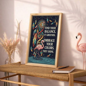 Find Your Balance Flamingo Poster – Boho Spiritual Wall Art - FlamingoAholic