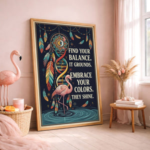 Find Your Balance Flamingo Poster – Boho Spiritual Wall Art - FlamingoAholic