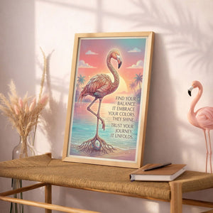 Find Your Balance Flamingo Sunset Poster – Spiritual Tropical Wall Art - FlamingoAholic