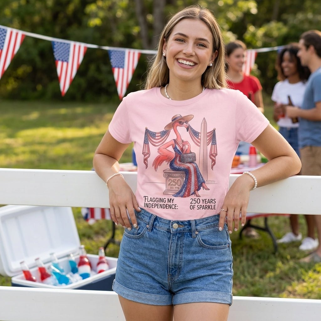 Flagging My Independence 250 Years of Sparkle Flamingo Shirt - FlamingoAholic