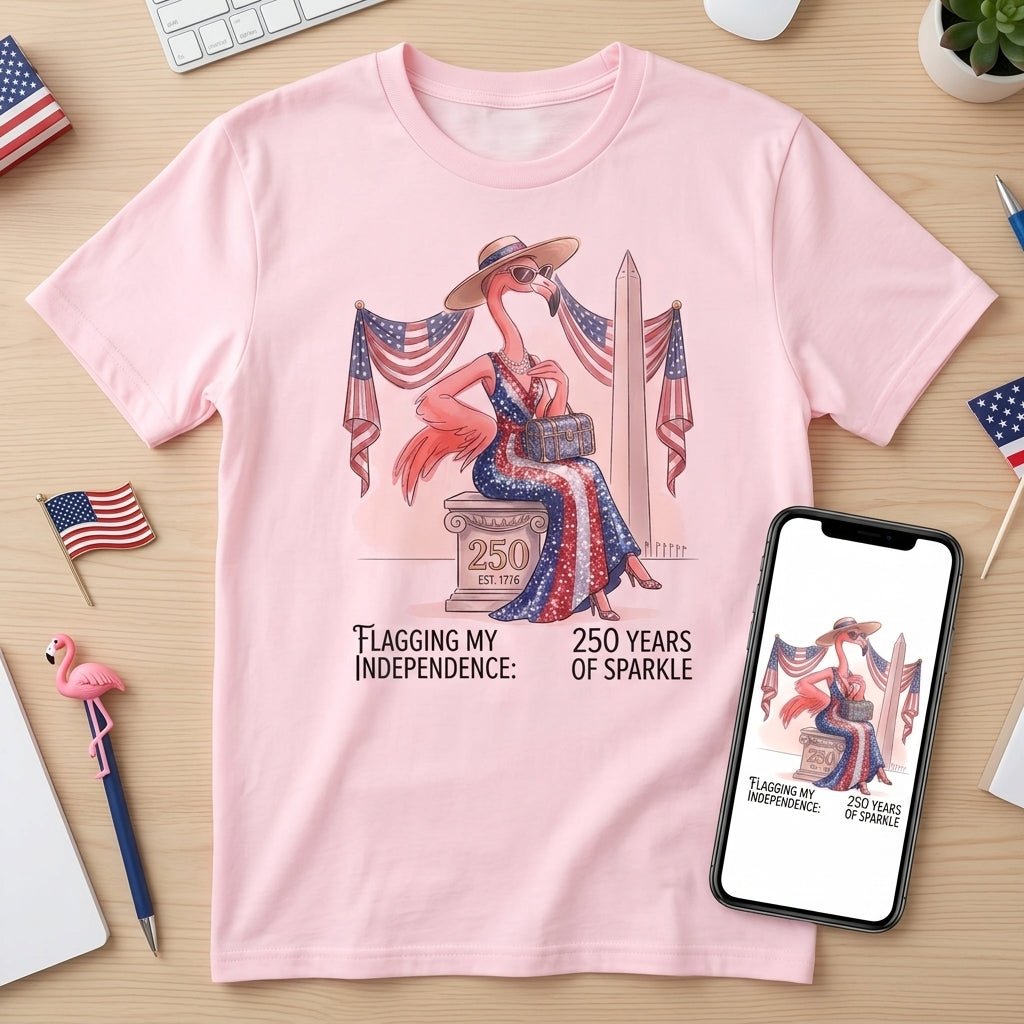 Flagging My Independence 250 Years of Sparkle Flamingo Shirt - FlamingoAholic