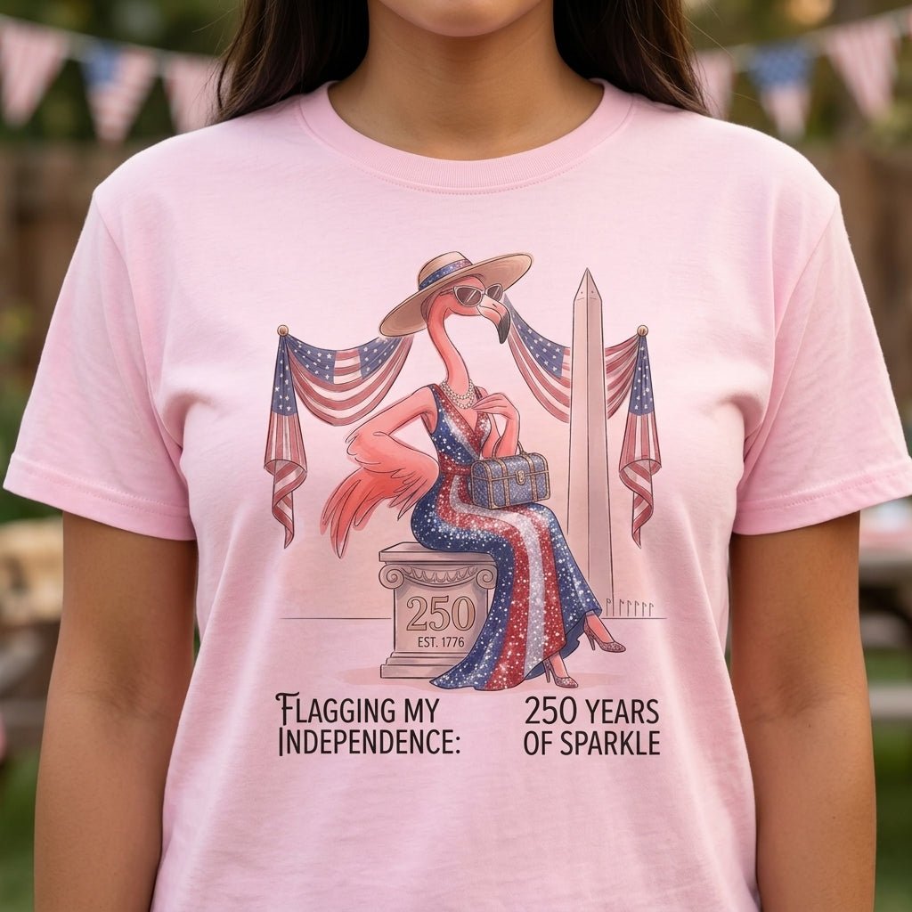 Flagging My Independence 250 Years of Sparkle Flamingo Shirt - FlamingoAholic