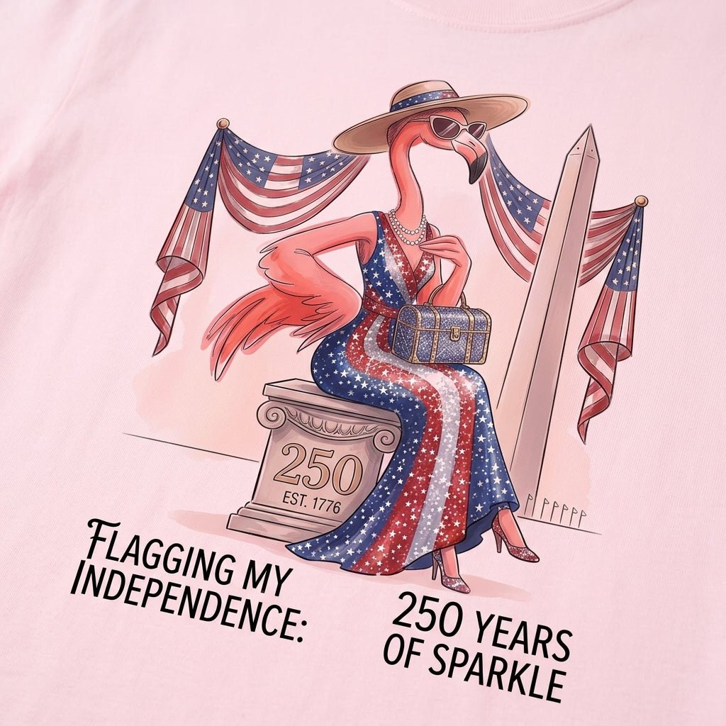Flagging My Independence 250 Years of Sparkle Flamingo Shirt - FlamingoAholic