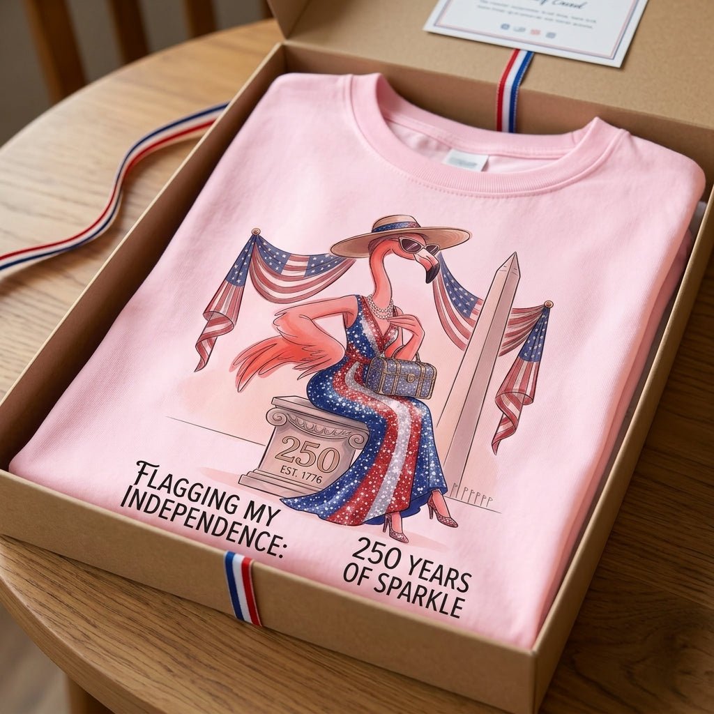 Flagging My Independence 250 Years of Sparkle Flamingo Shirt - FlamingoAholic