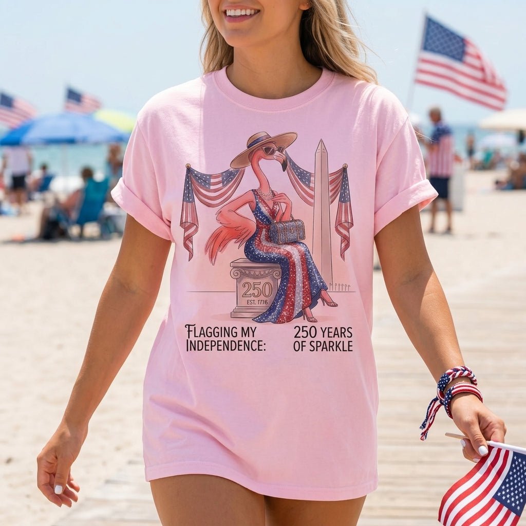 Flagging My Independence 250 Years of Sparkle Flamingo Shirt - FlamingoAholic