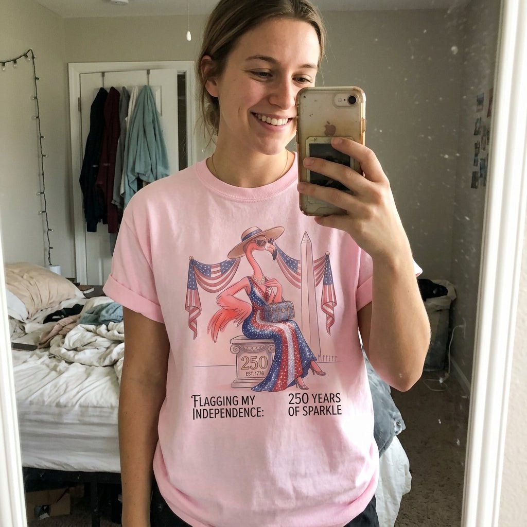 Flagging My Independence 250 Years of Sparkle Flamingo Shirt - FlamingoAholic