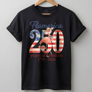Flamerica 250 Years of Freedom - Patriotic Flamingo Summer T-Shirt - FlamingoAholic