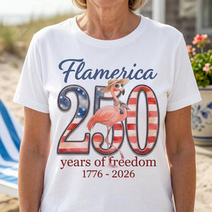 Flamerica 250 Years of Freedom - Patriotic Flamingo Summer T-Shirt - FlamingoAholic