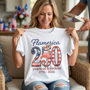 Flamerica 250 Years of Freedom - Patriotic Flamingo Summer T-Shirt - FlamingoAholic