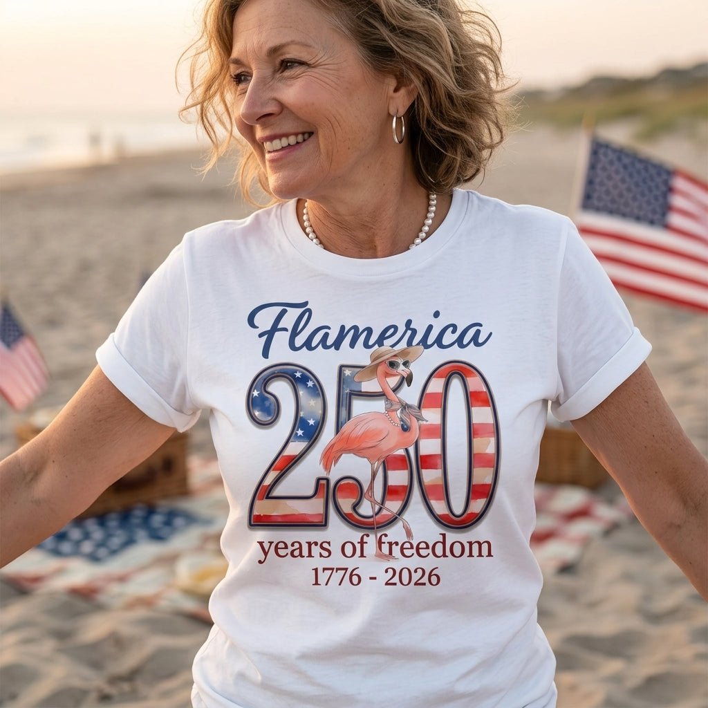 Flamerica 250 Years of Freedom - Patriotic Flamingo Summer T-Shirt - FlamingoAholic