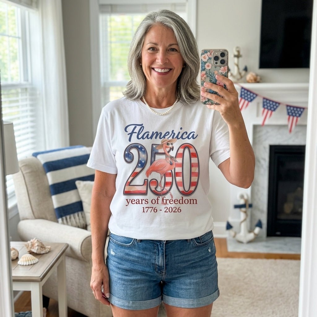 Flamerica 250 Years of Freedom - Patriotic Flamingo Summer T-Shirt - FlamingoAholic