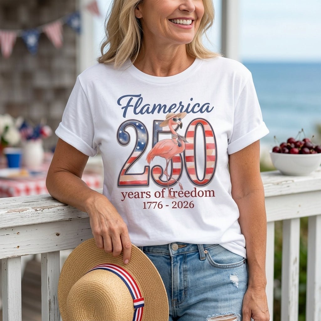 Flamerica 250 Years of Freedom - Patriotic Flamingo Summer T-Shirt - FlamingoAholic