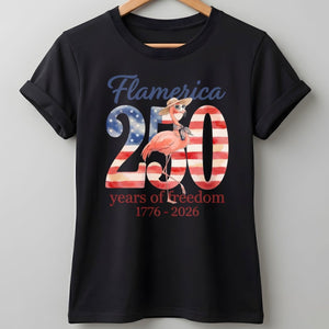 Flamerica 250 Years of Freedom - Patriotic Flamingo Summer T-Shirt - FlamingoAholic