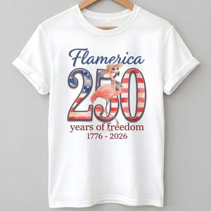 Flamerica 250 Years of Freedom - Patriotic Flamingo Summer T-Shirt - FlamingoAholic