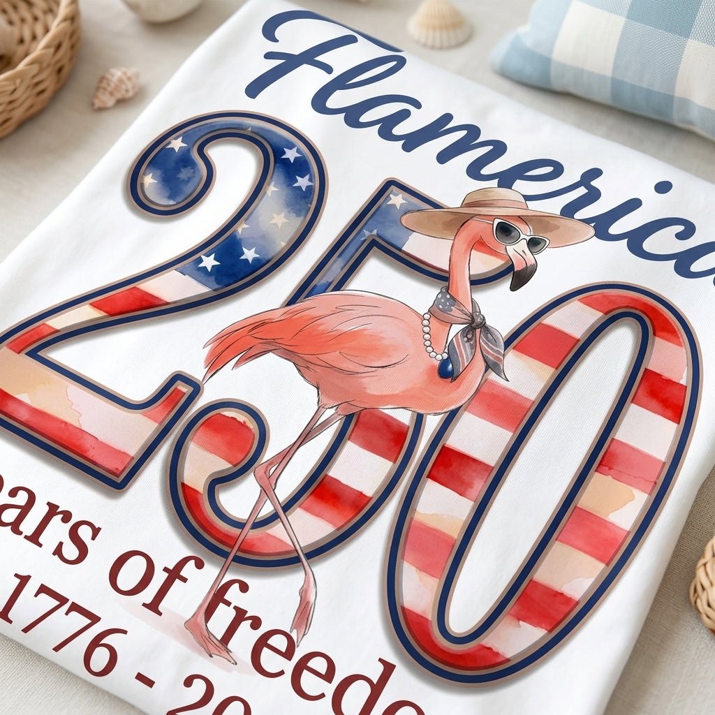 Flamerica 250 Years of Freedom - Patriotic Flamingo Summer T-Shirt - FlamingoAholic