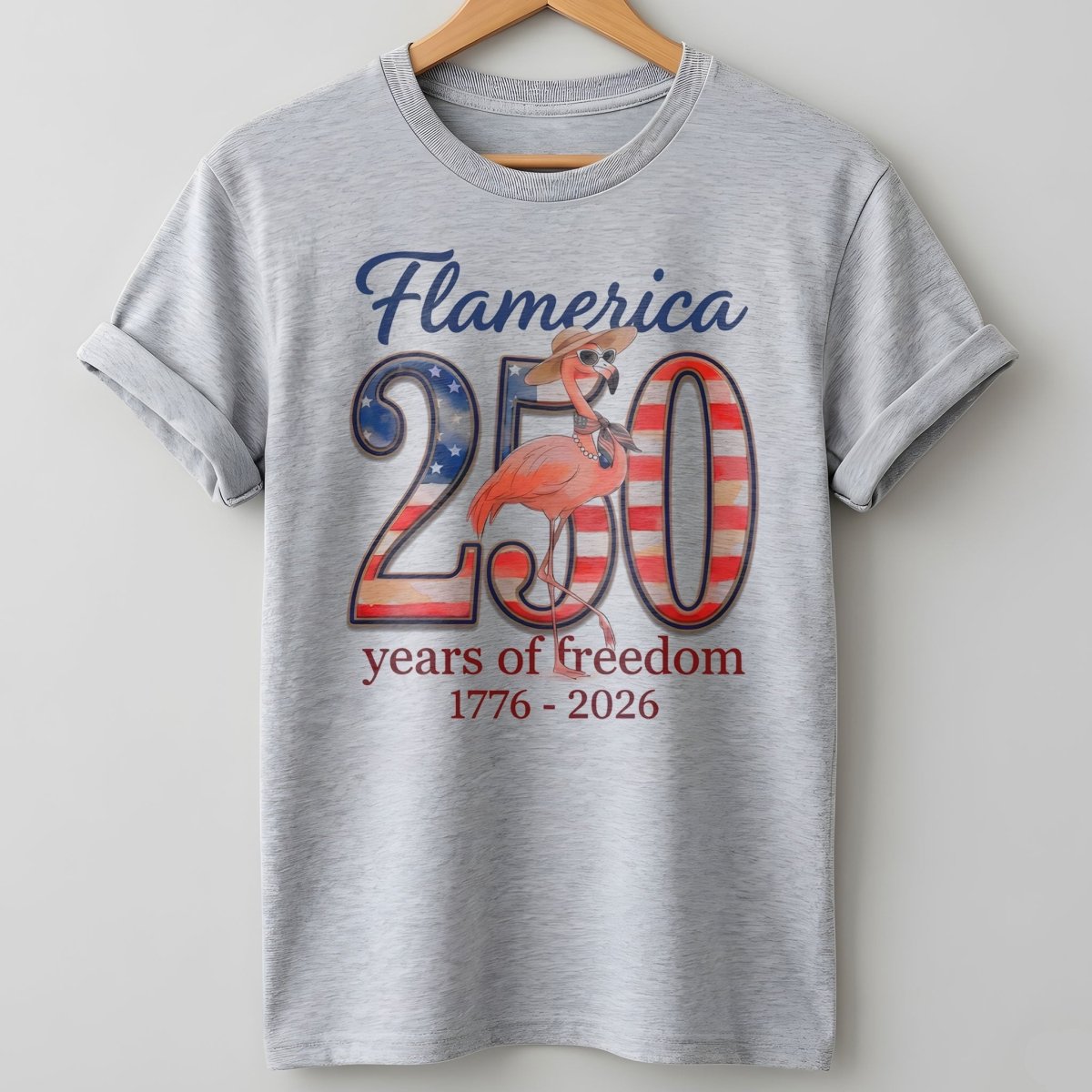 Flamerica 250 Years of Freedom - Patriotic Flamingo Summer T-Shirt - FlamingoAholic