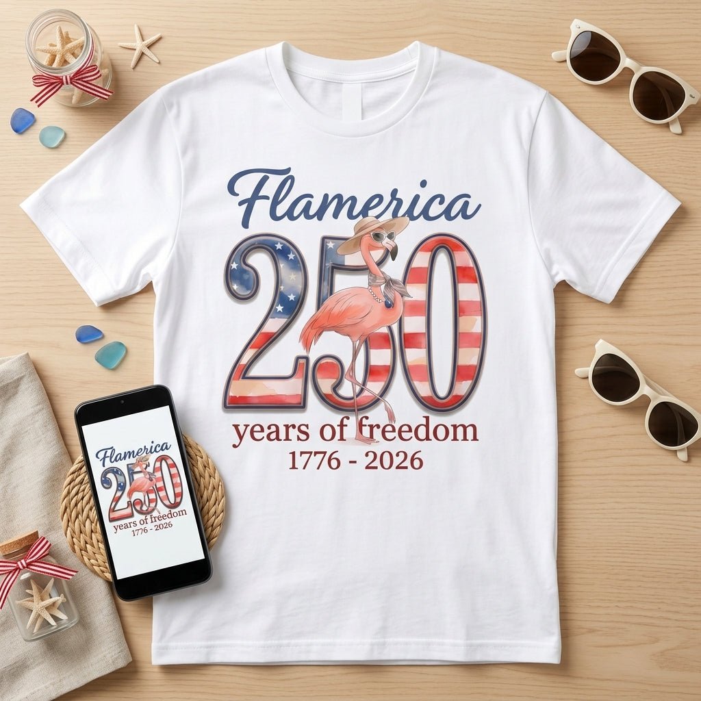 Flamerica 250 Years of Freedom - Patriotic Flamingo Summer T-Shirt - FlamingoAholic