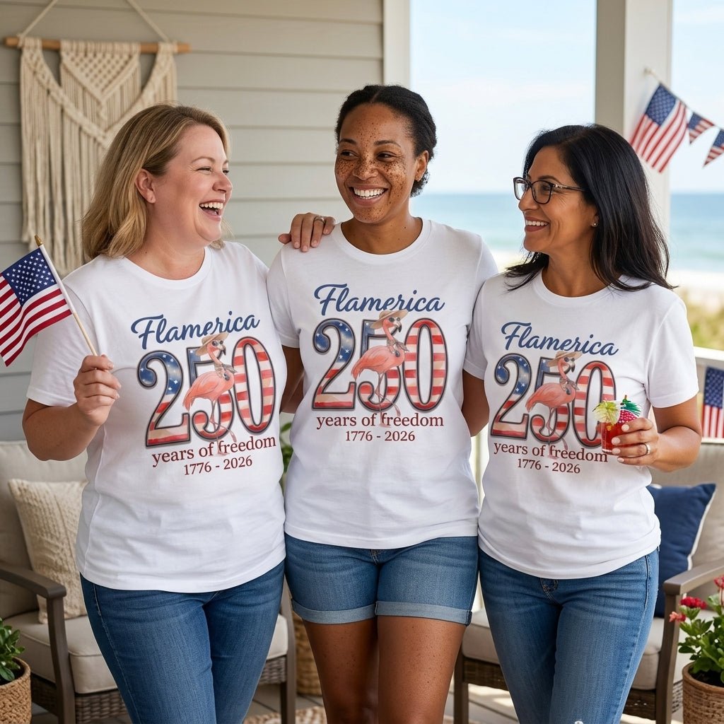 Flamerica 250 Years of Freedom - Patriotic Flamingo Summer T-Shirt - FlamingoAholic