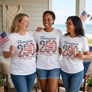 Flamerica 250 Years of Freedom - Patriotic Flamingo Summer T-Shirt - FlamingoAholic