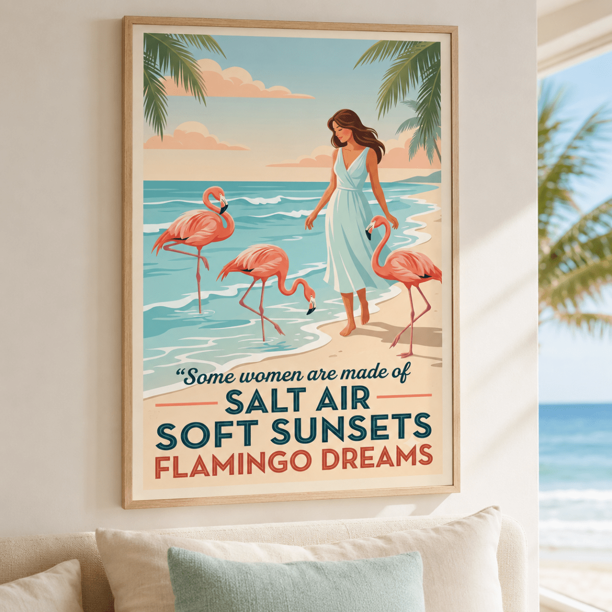 Flamingo Beach Poster for Women, Salt Air Soft Sunsets Wall Art, Coastal Flamingo Decor - FlamingoAholic
