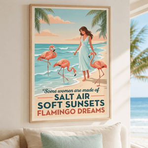 Flamingo Beach Poster for Women, Salt Air Soft Sunsets Wall Art, Coastal Flamingo Decor - FlamingoAholic