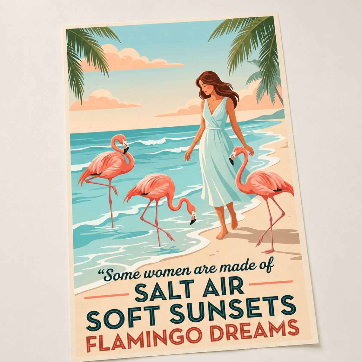 Flamingo Beach Poster for Women, Salt Air Soft Sunsets Wall Art, Coastal Flamingo Decor - FlamingoAholic