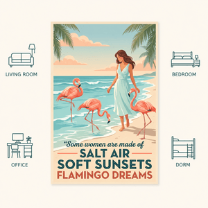 Flamingo Beach Poster for Women, Salt Air Soft Sunsets Wall Art, Coastal Flamingo Decor - FlamingoAholic
