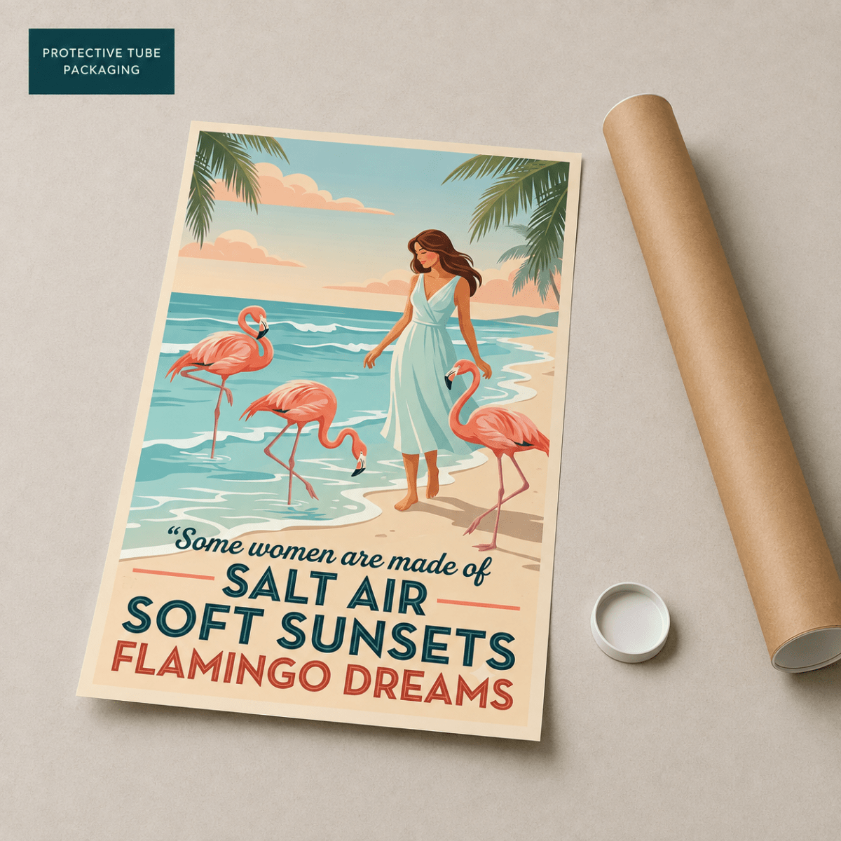 Flamingo Beach Poster for Women, Salt Air Soft Sunsets Wall Art, Coastal Flamingo Decor - FlamingoAholic