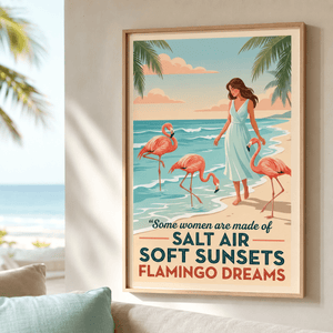 Flamingo Beach Poster for Women, Salt Air Soft Sunsets Wall Art, Coastal Flamingo Decor - FlamingoAholic