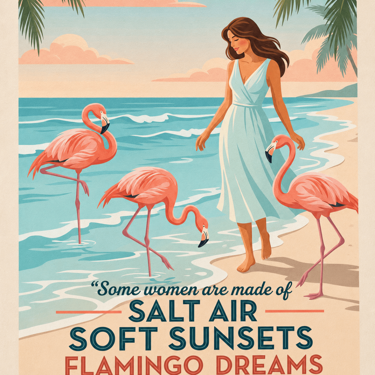 Flamingo Beach Poster for Women, Salt Air Soft Sunsets Wall Art, Coastal Flamingo Decor - FlamingoAholic
