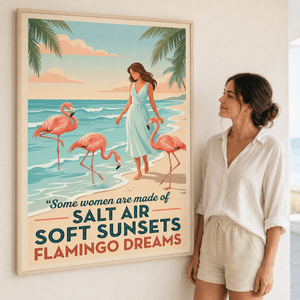 Flamingo Beach Poster for Women, Salt Air Soft Sunsets Wall Art, Coastal Flamingo Decor - FlamingoAholic