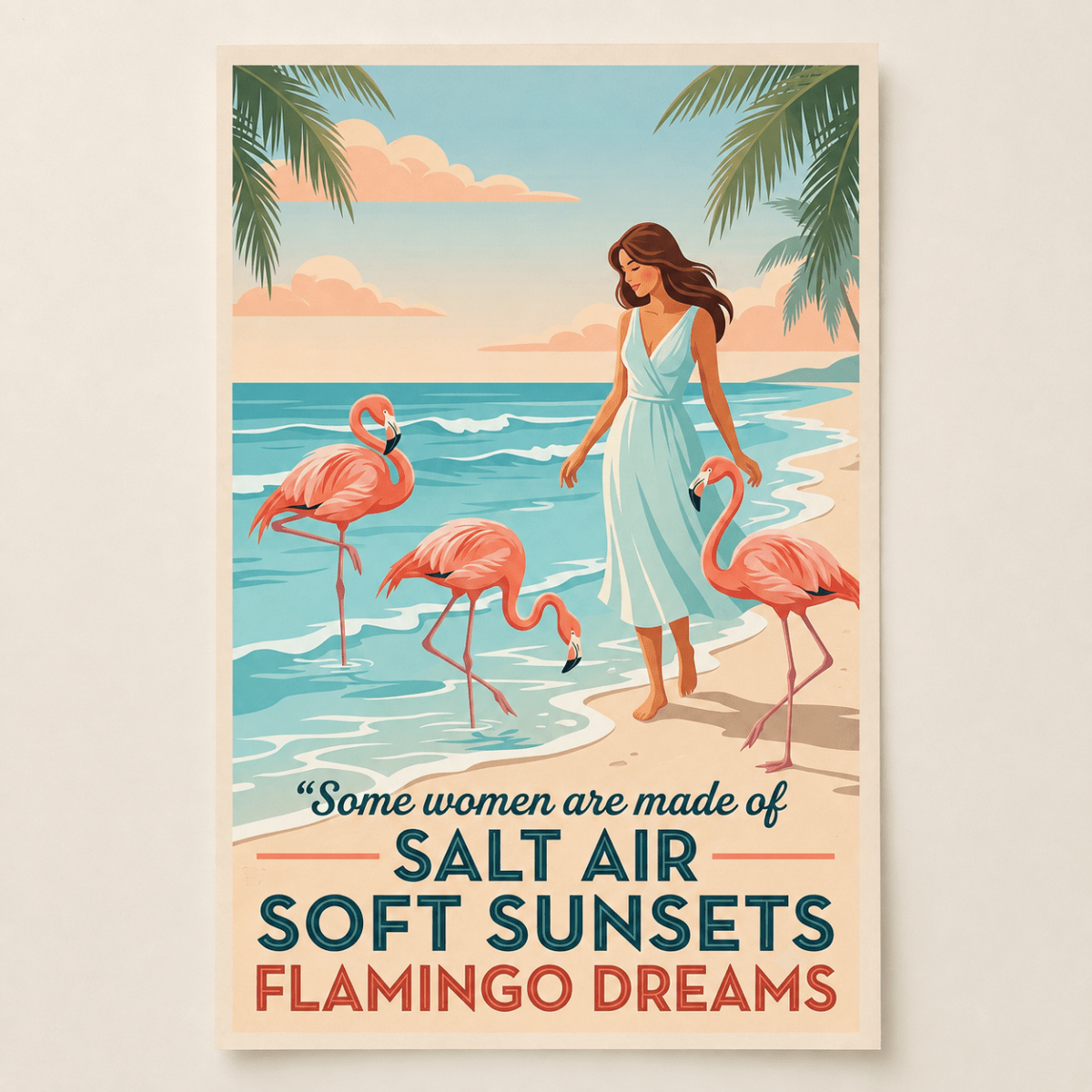 Flamingo Beach Poster for Women, Salt Air Soft Sunsets Wall Art, Coastal Flamingo Decor - FlamingoAholic