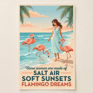 Flamingo Beach Poster for Women, Salt Air Soft Sunsets Wall Art, Coastal Flamingo Decor - FlamingoAholic