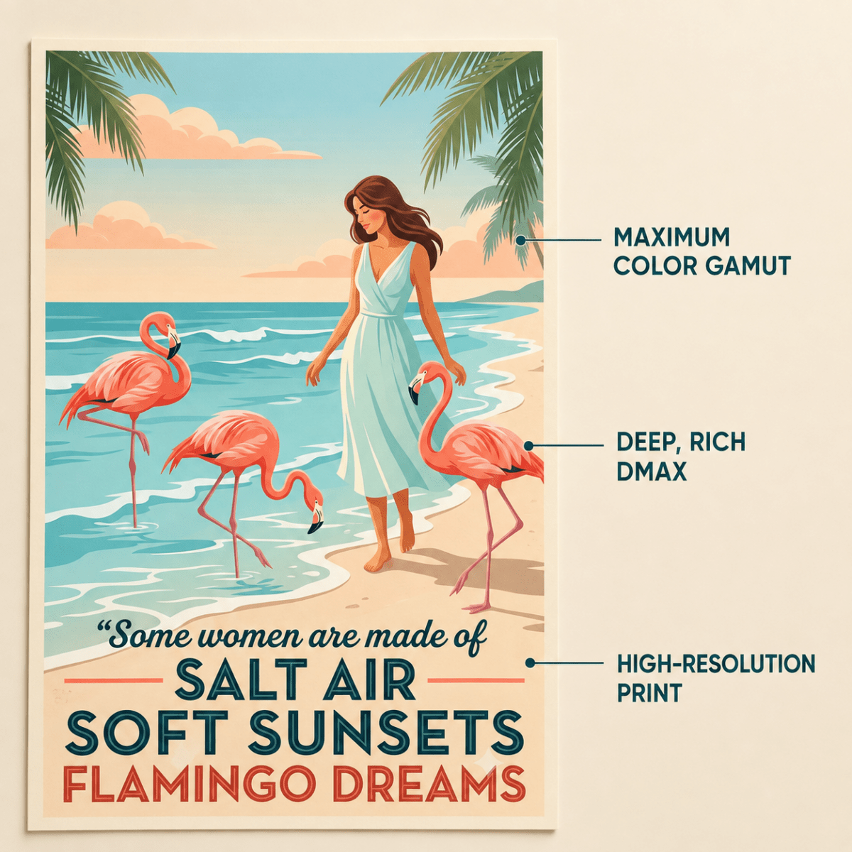 Flamingo Beach Poster for Women, Salt Air Soft Sunsets Wall Art, Coastal Flamingo Decor - FlamingoAholic