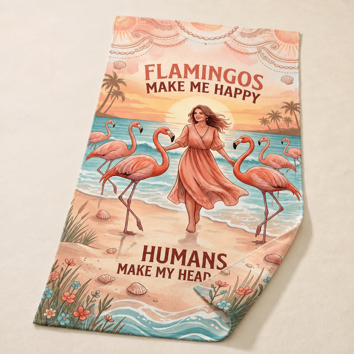 Flamingo Beach Towel for Women, Tropical Pink Flamingo Towel, Funny Beach Lover Gift, Coastal Summer Pool Towel - FlamingoAholic
