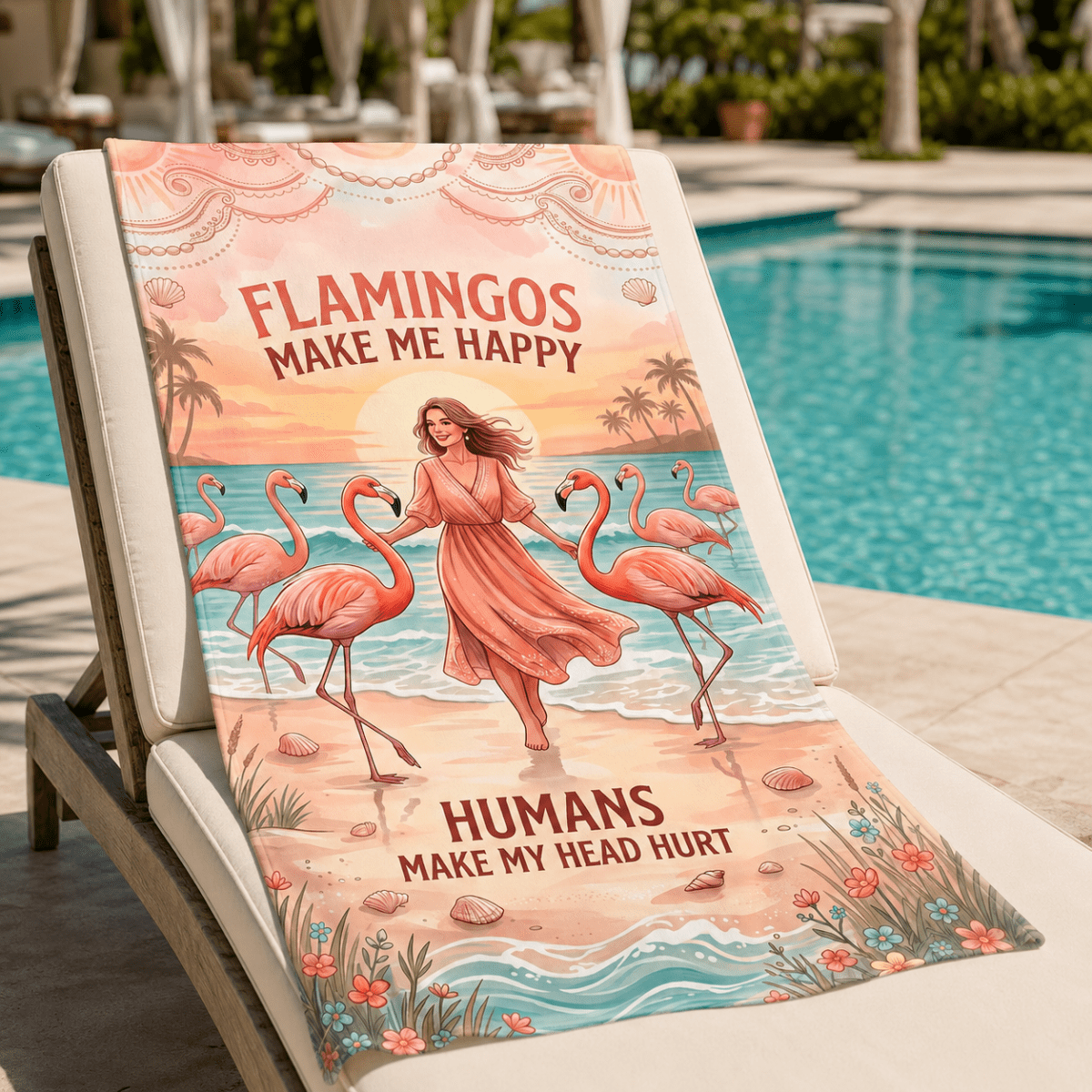 Flamingo Beach Towel for Women, Tropical Pink Flamingo Towel, Funny Beach Lover Gift, Coastal Summer Pool Towel - FlamingoAholic