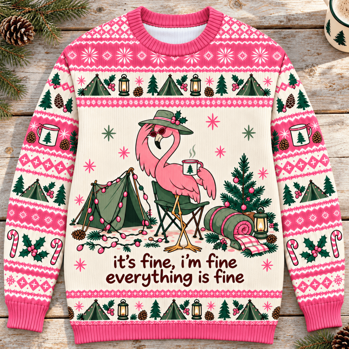 Flamingo Camping Christmas Knitted Sweater & Cardigan – It's Fine - FlamingoAholic