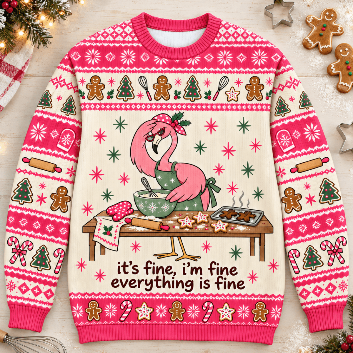 Flamingo Christmas Baking Knitted Sweater & Cardigan – It's Fine - FlamingoAholic