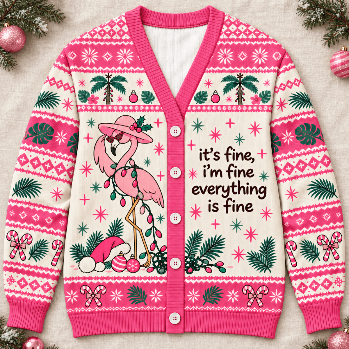 Flamingo Christmas Knitted Sweater & Cardigan – It's Fine, I'm Fine - FlamingoAholic