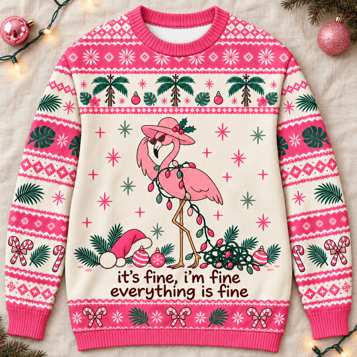 Flamingo Christmas Knitted Sweater & Cardigan – It's Fine, I'm Fine - FlamingoAholic