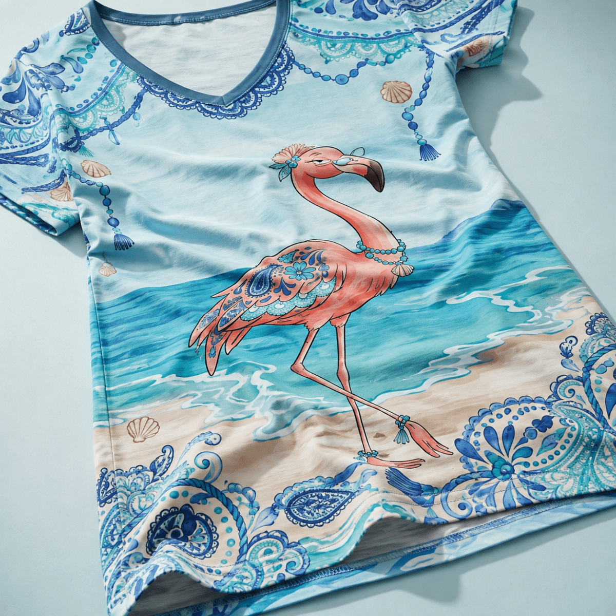 Flamingo Dress for Women, Grammingo Grandma V-Neck Dress, Funny Grandma Gift, Coastal Beach Dress - FlamingoAholic