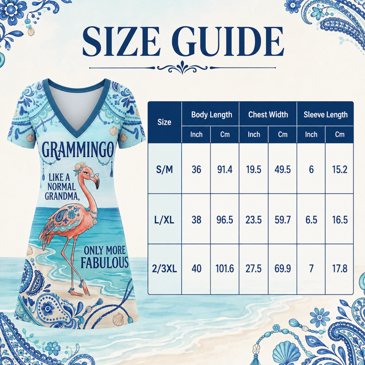 Flamingo Dress for Women, Grammingo Grandma V-Neck Dress, Funny Grandma Gift, Coastal Beach Dress - FlamingoAholic