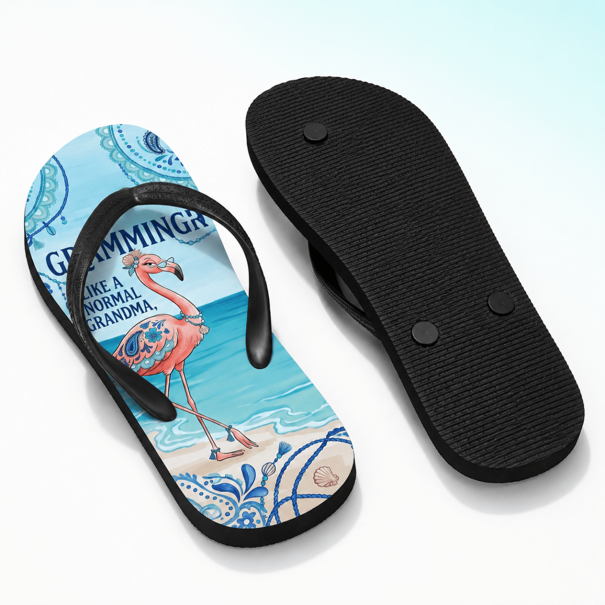 Flamingo Flip Flops for Women, Grammingo Grandma Beach Sandals, Funny Flamingo Gift - FlamingoAholic