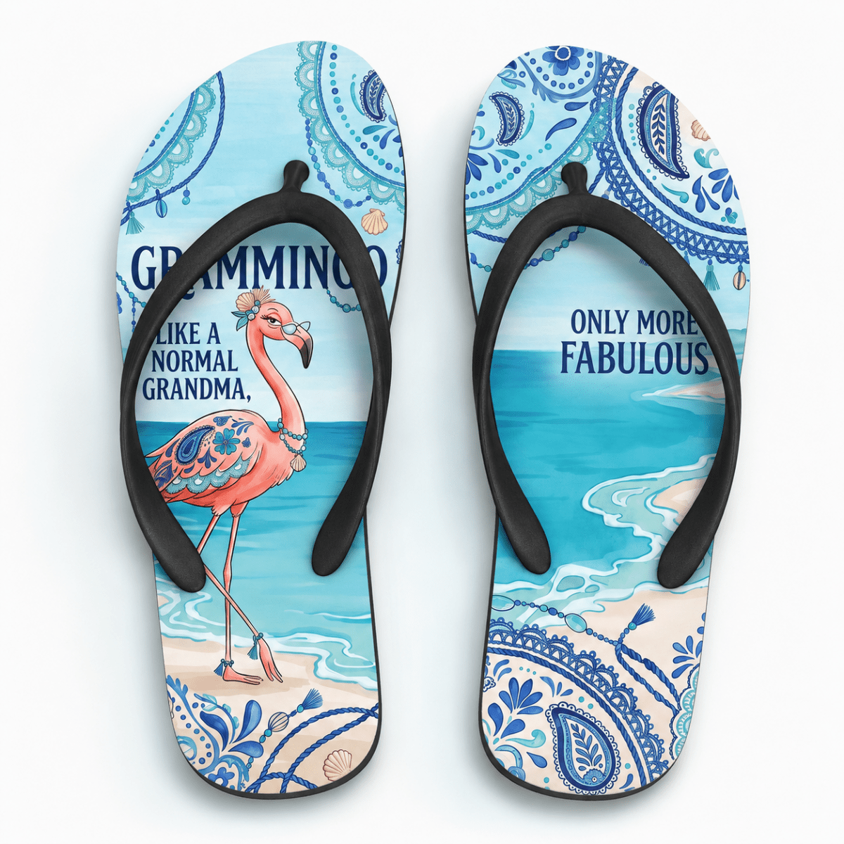 Flamingo Flip Flops for Women, Grammingo Grandma Beach Sandals, Funny Flamingo Gift - FlamingoAholic