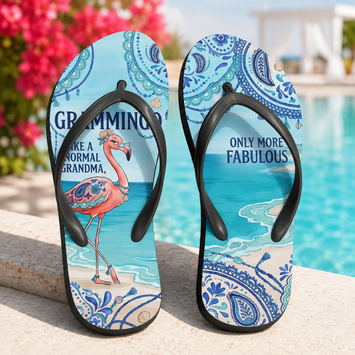 Flamingo Flip Flops for Women, Grammingo Grandma Beach Sandals, Funny Flamingo Gift - FlamingoAholic