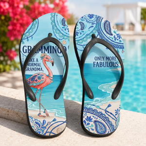 Flamingo Flip Flops for Women, Grammingo Grandma Beach Sandals, Funny Flamingo Gift - FlamingoAholic