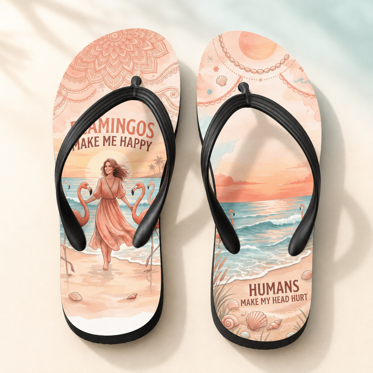 Flamingo Flip Flops for Women, Tropical Beach Sandals, Pink Flamingo Summer Shoes, Coastal Vacation Flip Flops - FlamingoAholic