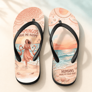 Flamingo Flip Flops for Women, Tropical Beach Sandals, Pink Flamingo Summer Shoes, Coastal Vacation Flip Flops - FlamingoAholic