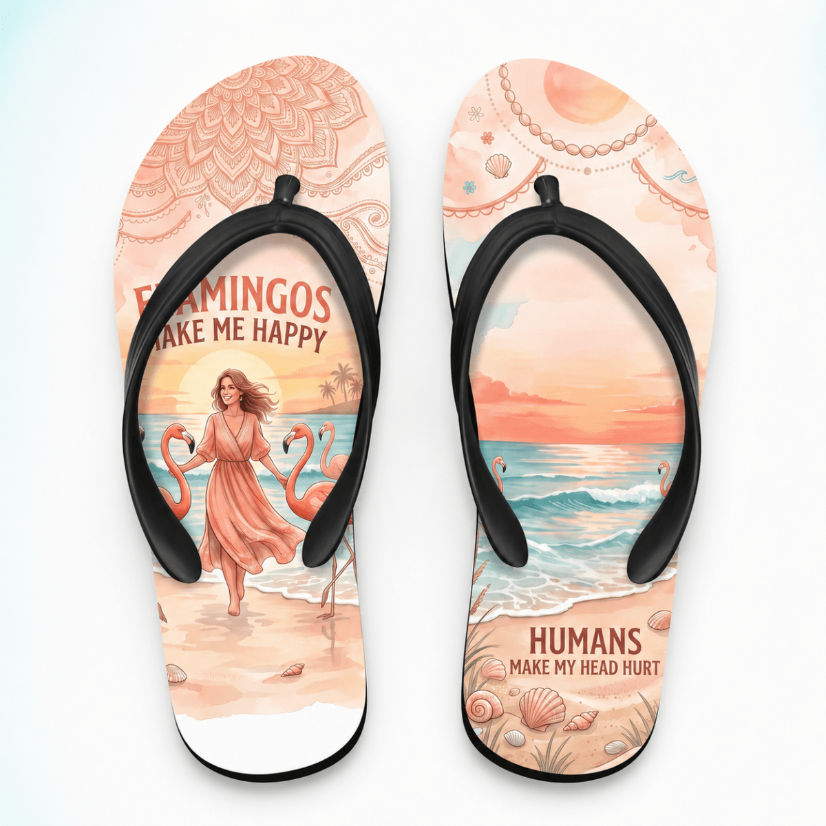 Flamingo Flip Flops for Women, Tropical Beach Sandals, Pink Flamingo Summer Shoes, Coastal Vacation Flip Flops - FlamingoAholic