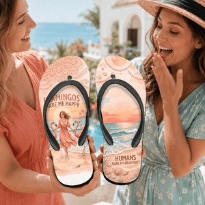 Flamingo Flip Flops for Women, Tropical Beach Sandals, Pink Flamingo Summer Shoes, Coastal Vacation Flip Flops - FlamingoAholic